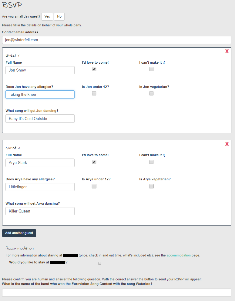 A screenshot of the RSVP form
